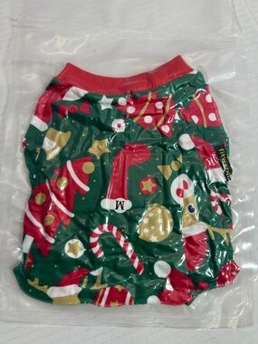 Holiday Dog Tee - Green, Red & Gold Christmas Print size M